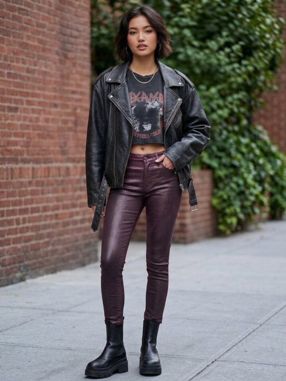 VIGOSS WAX COATED SUPER SKINNY JEANS - THE JAGGER - DEEP PURPLE - 26